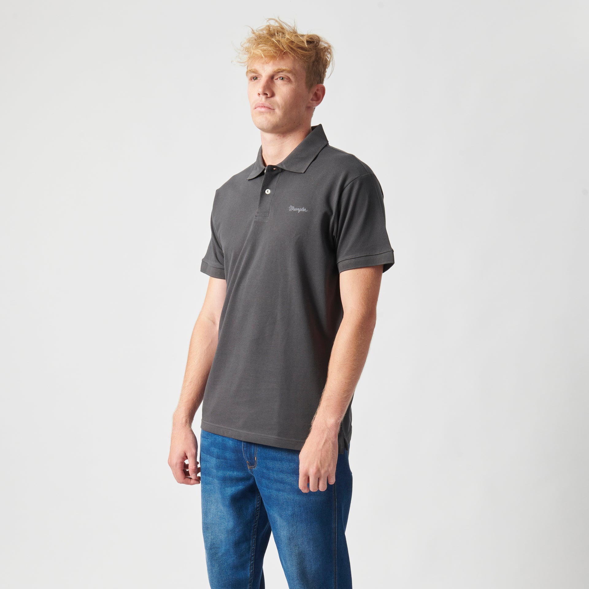 FLAGGED POLO IN FADED BLACK
