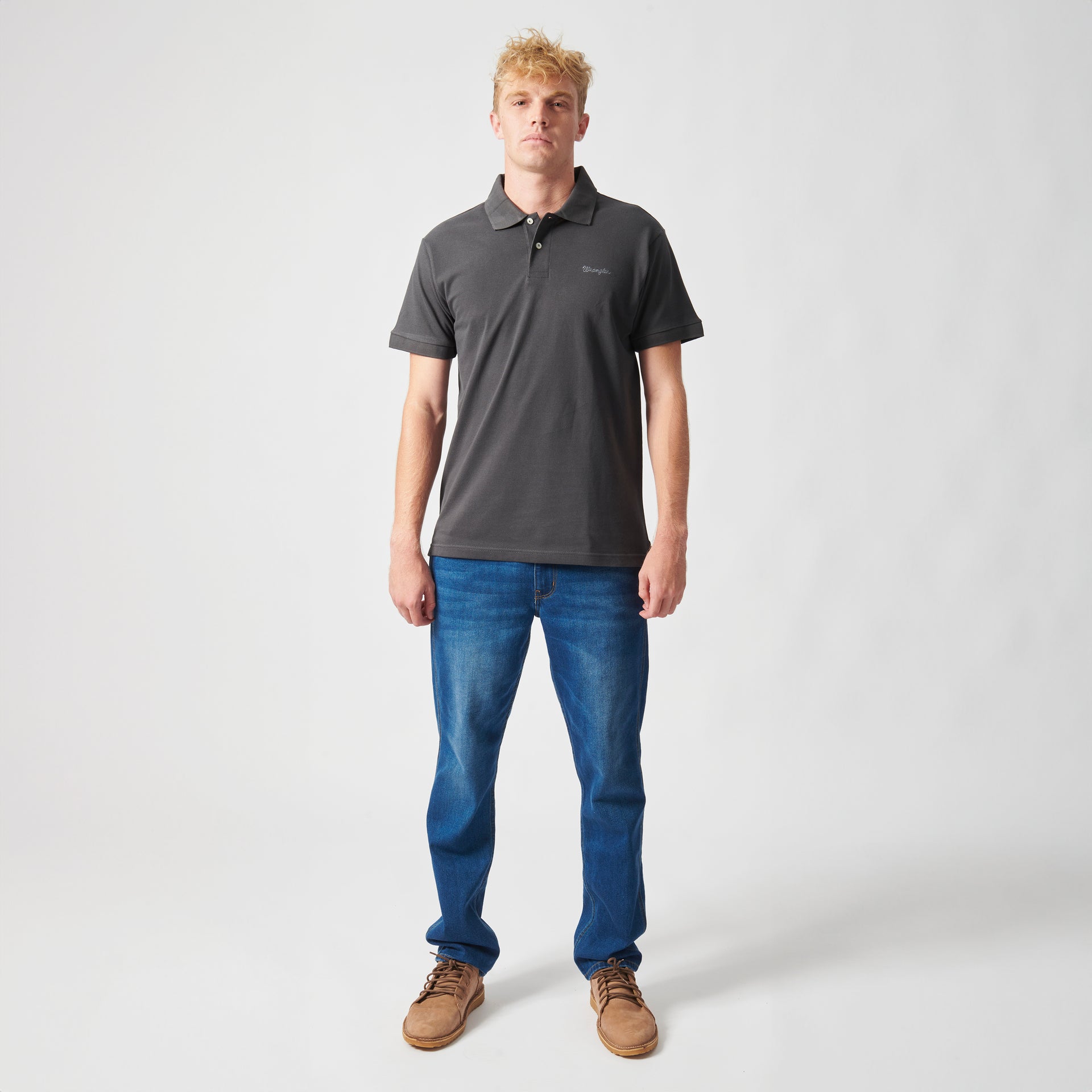 FLAGGED POLO IN FADED BLACK