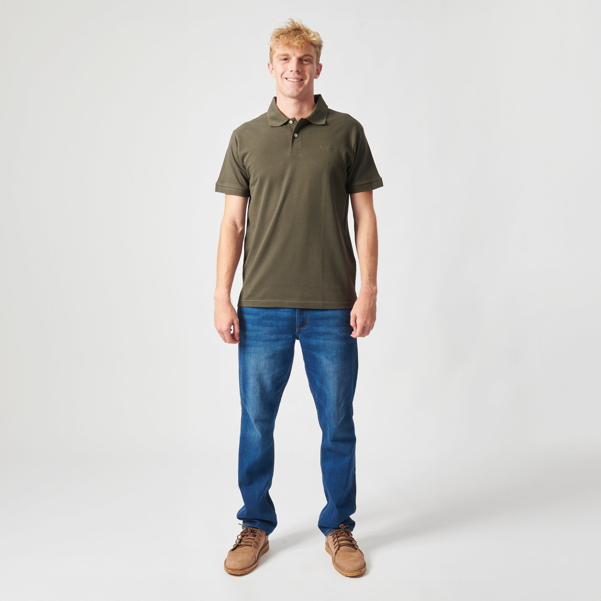 FLAGGED POLO IN DUSTY OLIVE