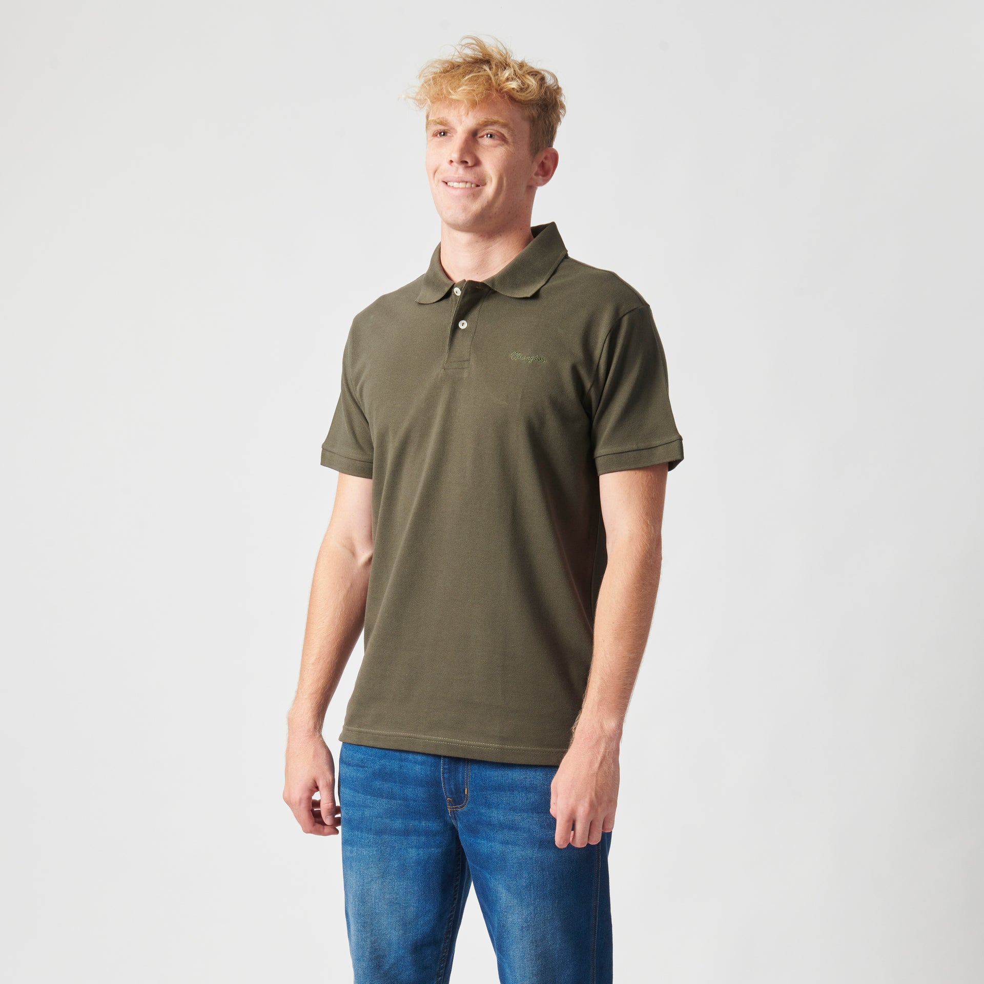 FLAGGED POLO IN DUSTY OLIVE