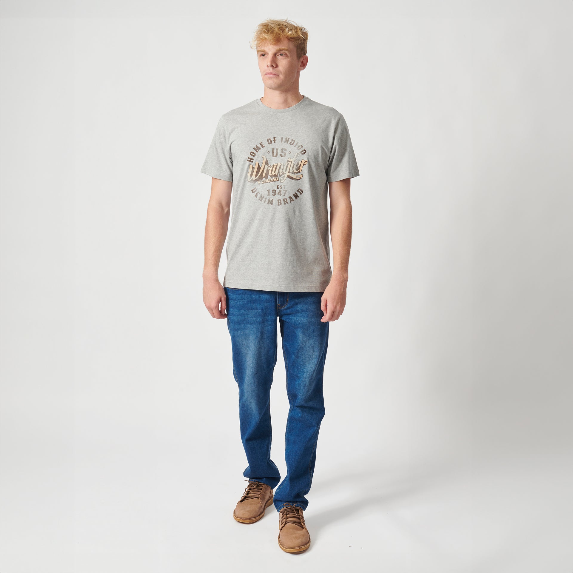 HOME OF INDIGO T-SHIRT IN GREY MELANGE