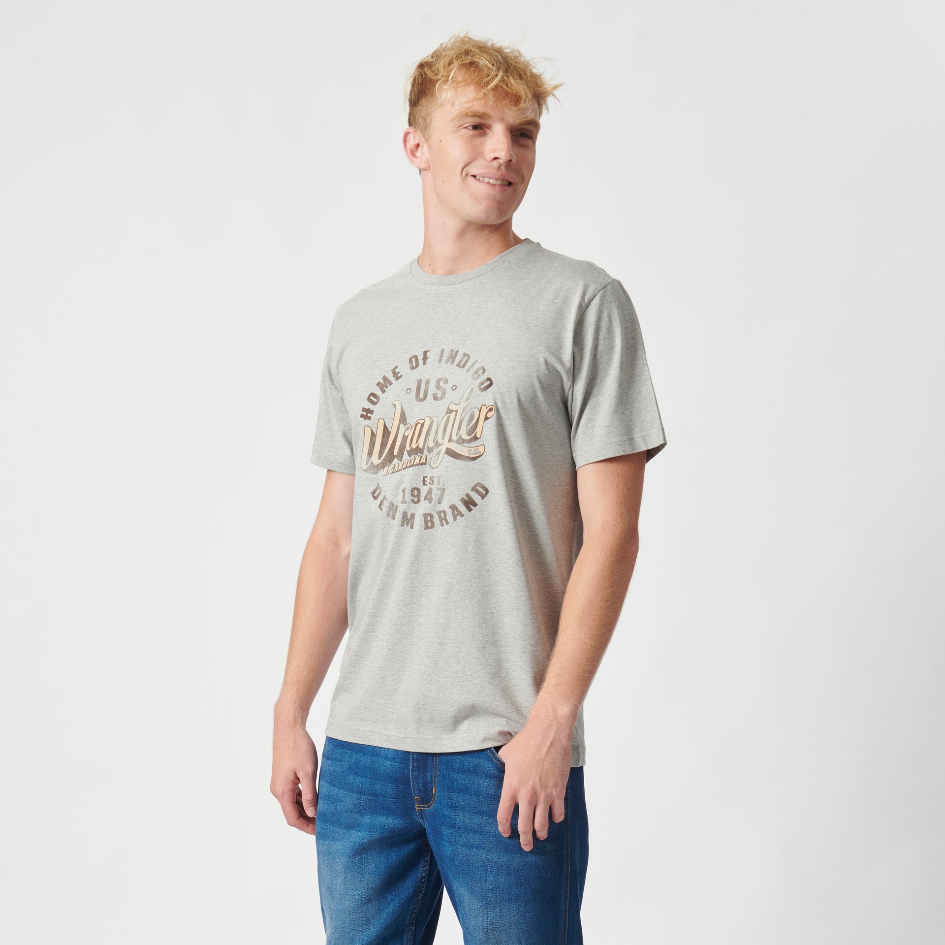 HOME OF INDIGO T-SHIRT IN GREY MELANGE