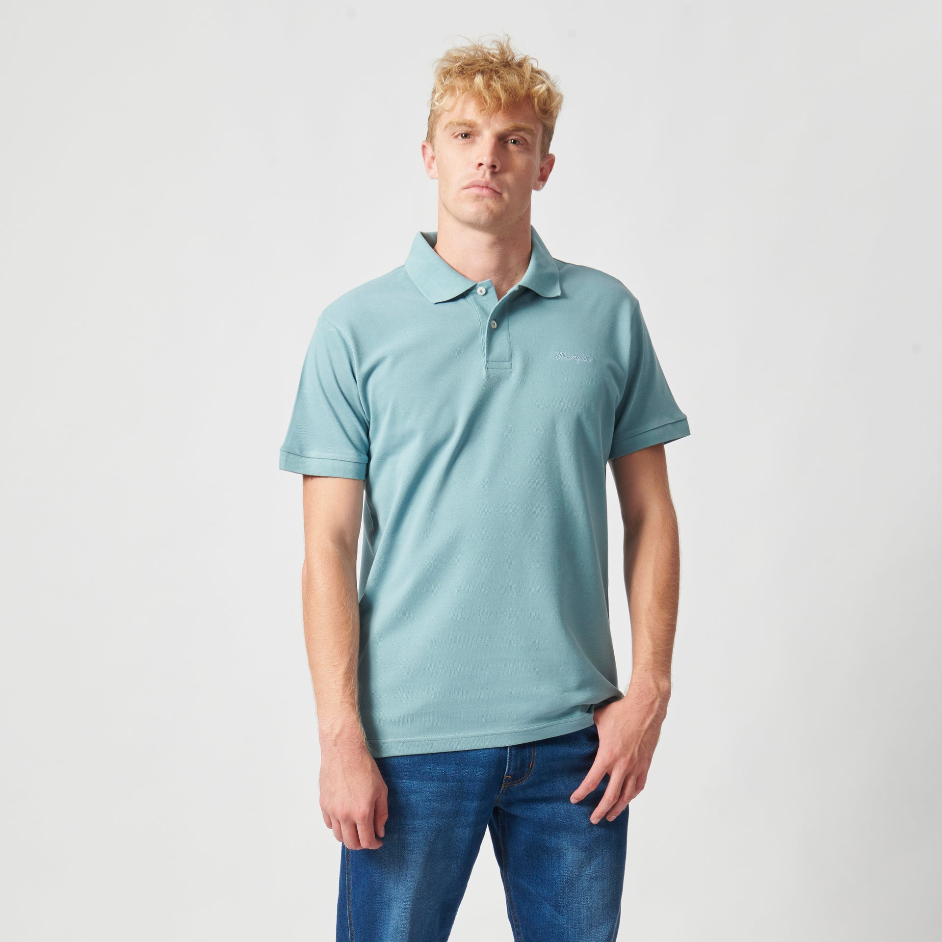 FLAGGED POLO IN SHALLOW BLUE